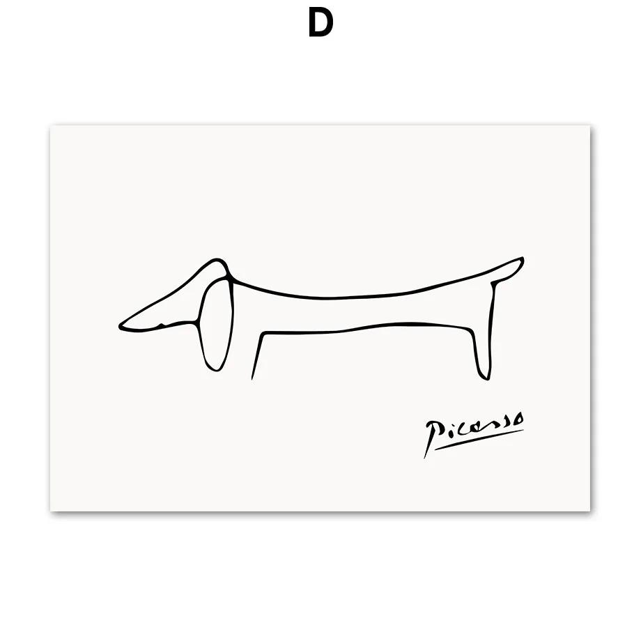 Abstract Line Woman Face Bird Dog Picasso Wall Art Mural Canvas Painting Posters And Prints Wall Pictures For Living Room Decor