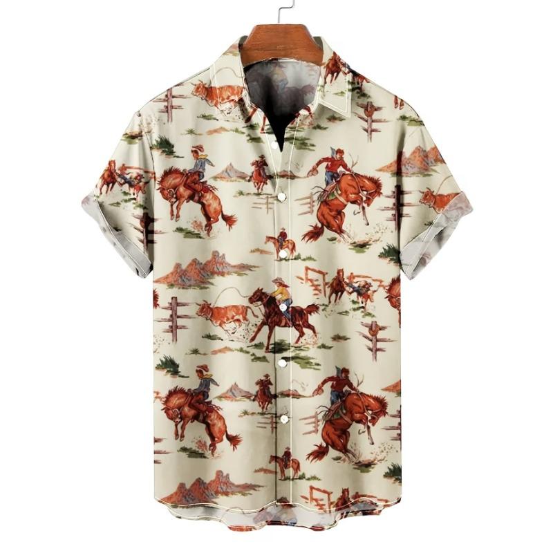 Hawaiian Lily Tropical Floral Print Men's Button-Down Short Sleeve Shirt