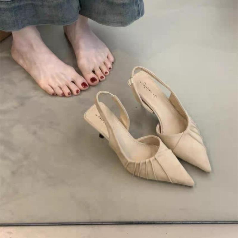 Fashion Summer New Black for Office Work Footwear Pointed Toe Clear Thin Heels Ladies Shoes Sandals Women High Luxury Heel Zapatos Mujer