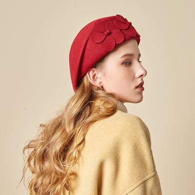Autumn And Winter New British Woolen Felt Hat Dome Fashion Top Hat European And American Temperament Flower Stewardess Beret