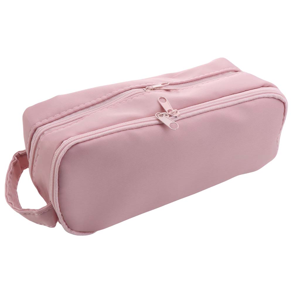 Pink Cloth Multilayer Pencil Case Large Capacity Solid Color Pencil Pouch Kids Children