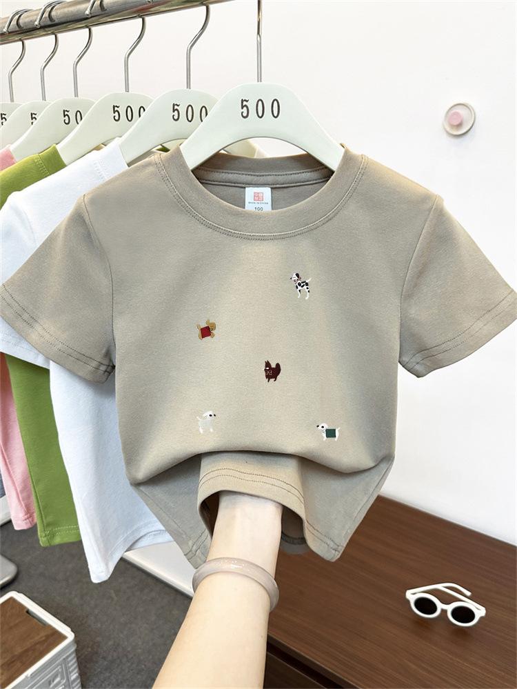 Kids Summer Cotton Cartoon T Shirt Loose Round Neck Short Sleeve Casual Top For Boys And Girls