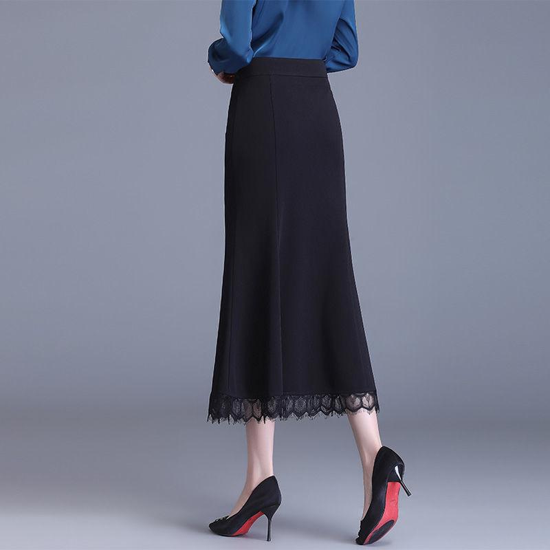 Women's Midi Skirt Spring and Autumn High Waist Fishtail Skirt Hip Hugging Skirt Mid Length High Waist Skirt