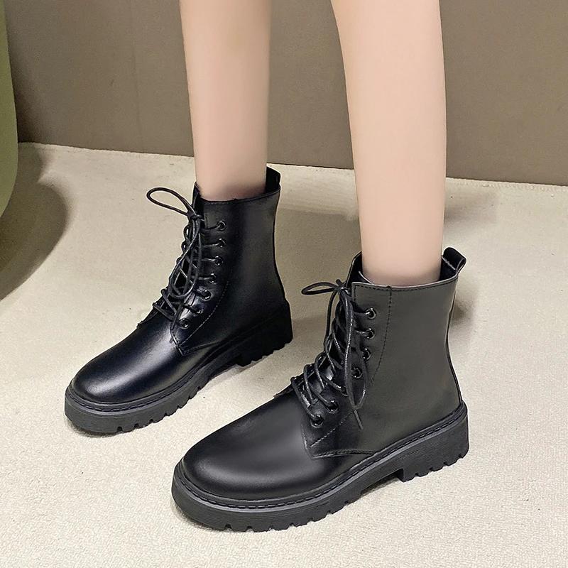 2024 Hot Sale Women's Shoes Ankle Women's Boots Classics Modern Boots Women Sewing Round Toe Front Lace-up Low Heel Ladies Shoes