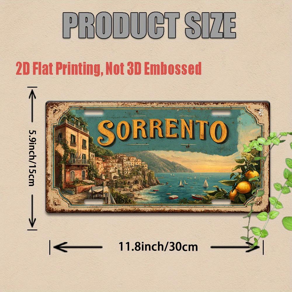 2D flat, 1 retro metal license plate, Sorrento Amalfi Coast aluminum sign, suitable for kitchen walls, rustic decor, summer home