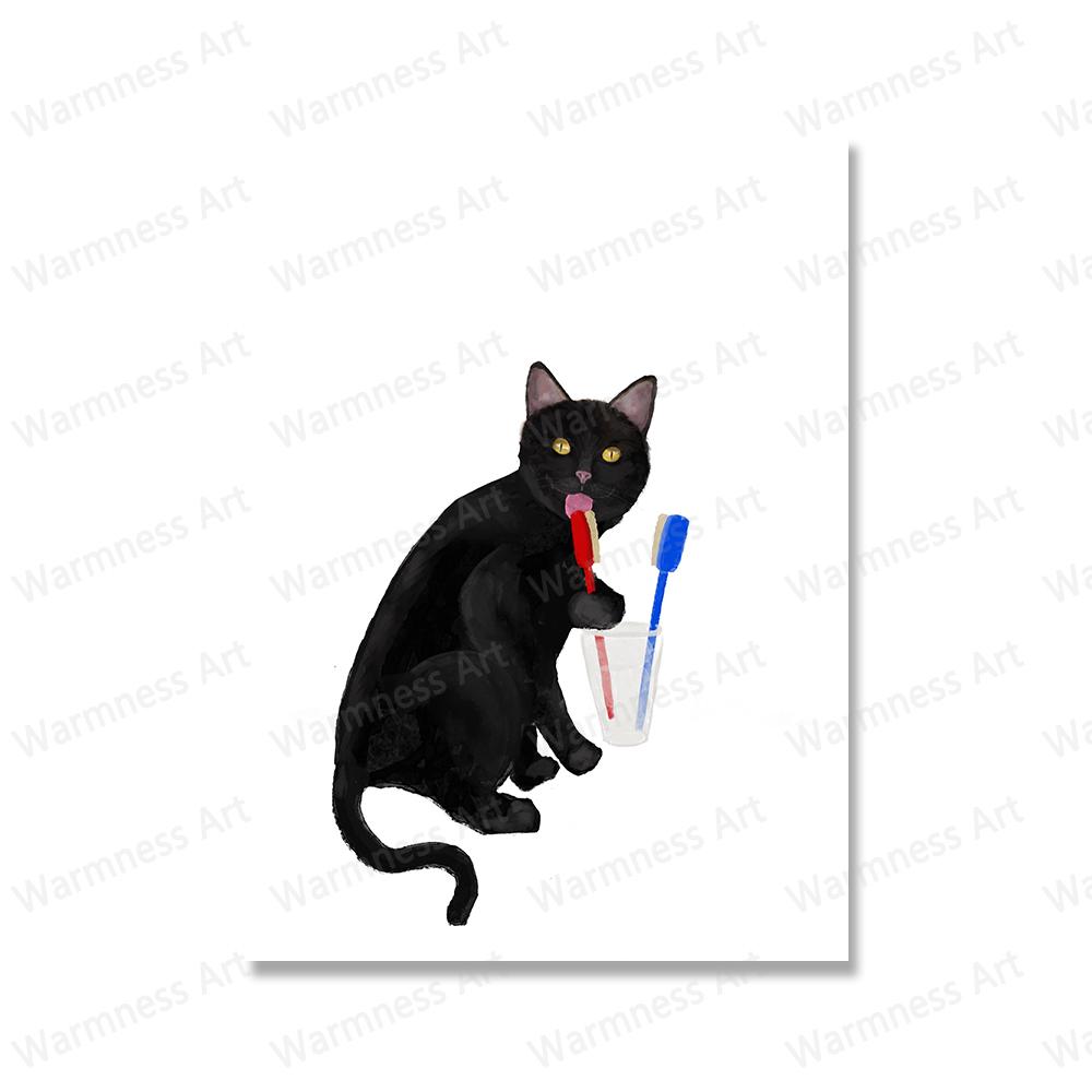 Cute Peekaboo Black Cat Portrait Canvas Painting Print Animal Poster Cat On Toilet Wall Art Picture for Bathroom Home Decoration