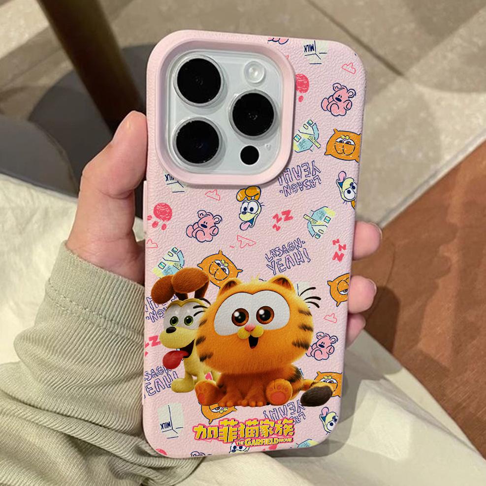 

Cartoon G-Garfieldes Lichee leather pattern Phone Case For iPhone 17 16e 16 15 14 13 12 11 Air Pro Max Plus X XR XSMax iPhone 12