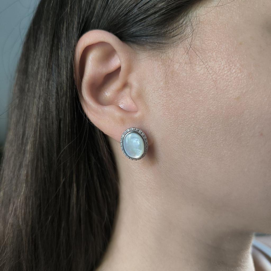 Cercei din argint cu sidef natural, zirconiu cubic (60002274)