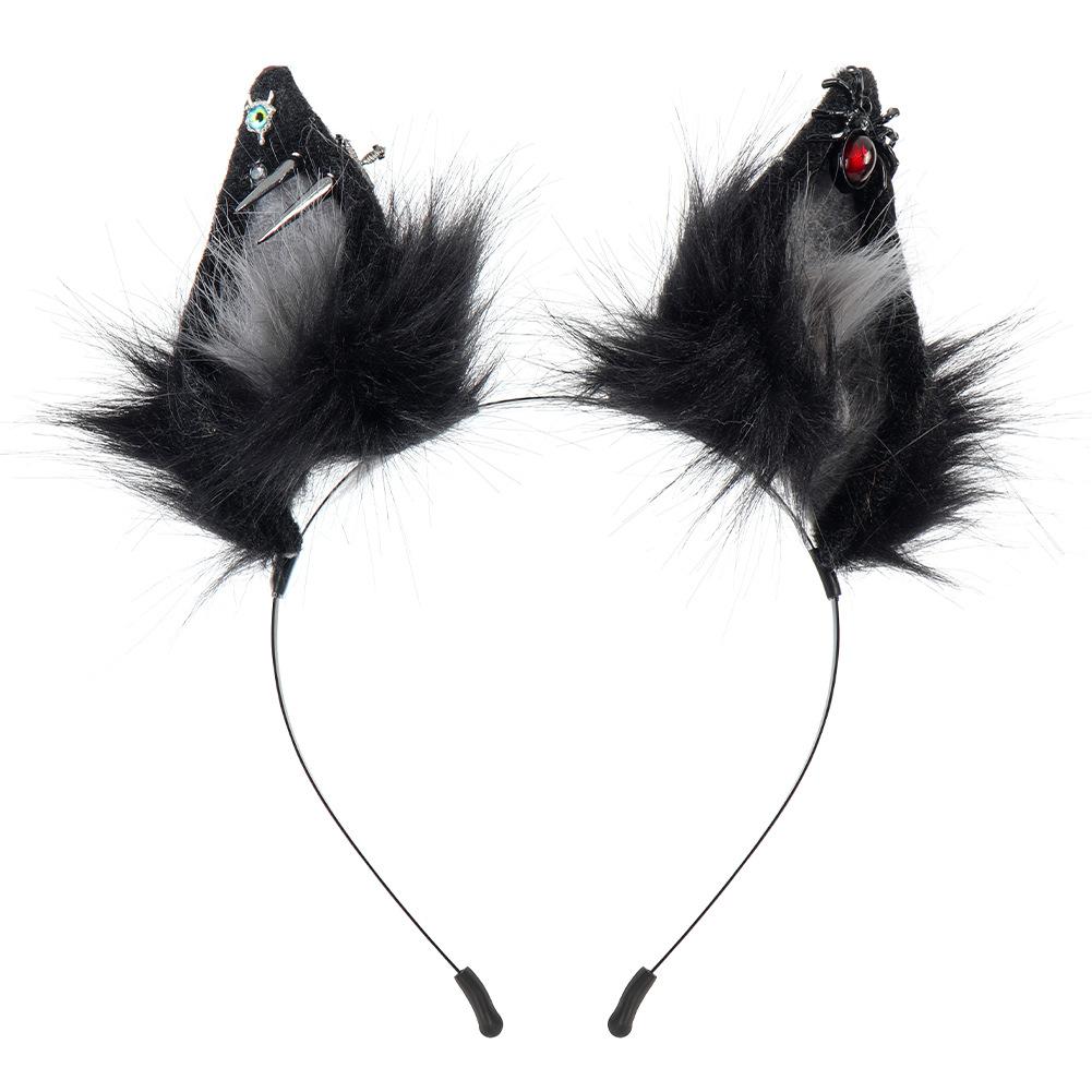 Simulated Fox Ears Cosplay Plush Animal Ear Headband Halloween Dark Spider Cat Ear Headband Hair Accessory