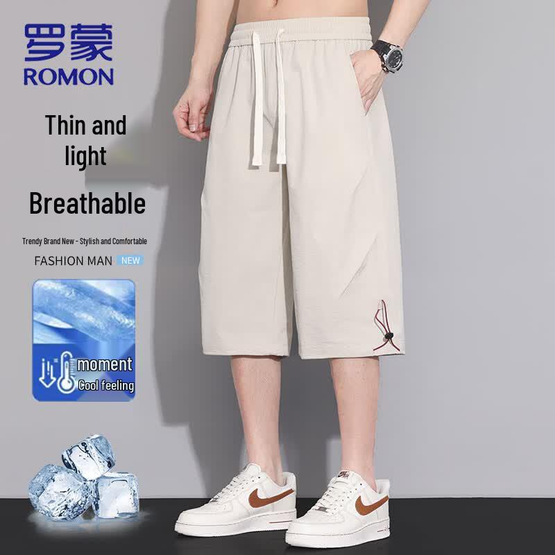 ROMON Men s Summer Drawstring Cropped Casual Pants L