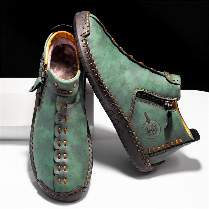 Yellow Retro Leather Casual Shoes For Men Women Big Size 36-48 Spring Zip Design Men's Ankle Boots Handmade Comfy Moccasins Man