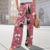 Ladies' Loose And Casual Christmas Printed Wide Leg Pants With Elastic Waistband Drawstring And Pocket Pants