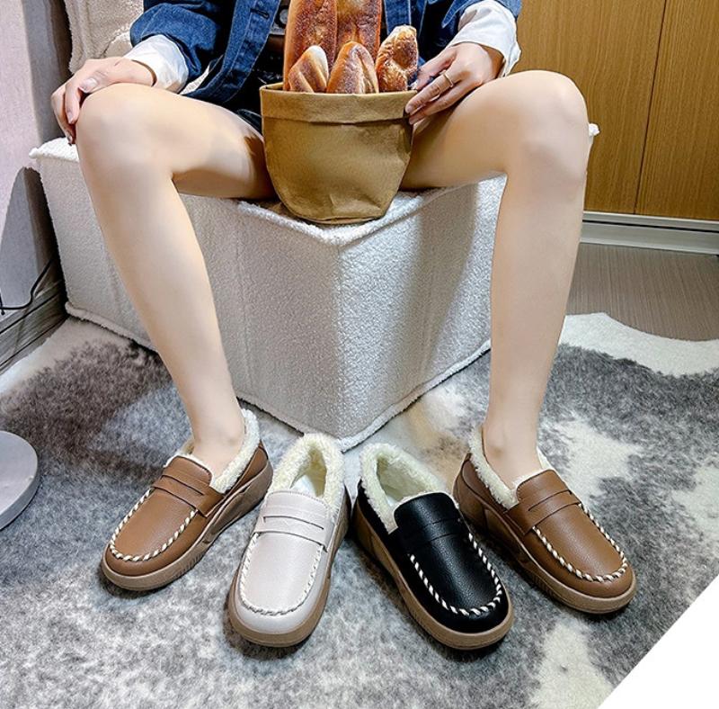 Winter Flat Shoes for Women Casual Slip-on Plus Plush Warm Cotton Shoes Woman Loafers