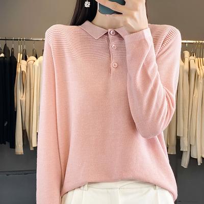 Autumn and Winter Women's Tops Knitwear Polo Shirt Long-sleeved Knitwear