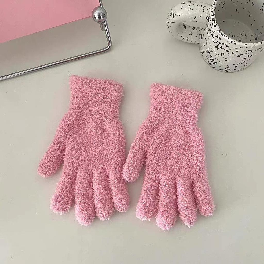Coral Fleece Gloves Ins Japan And Korea Cute Simple Candy Color Five Fingers Fashion Warm Student