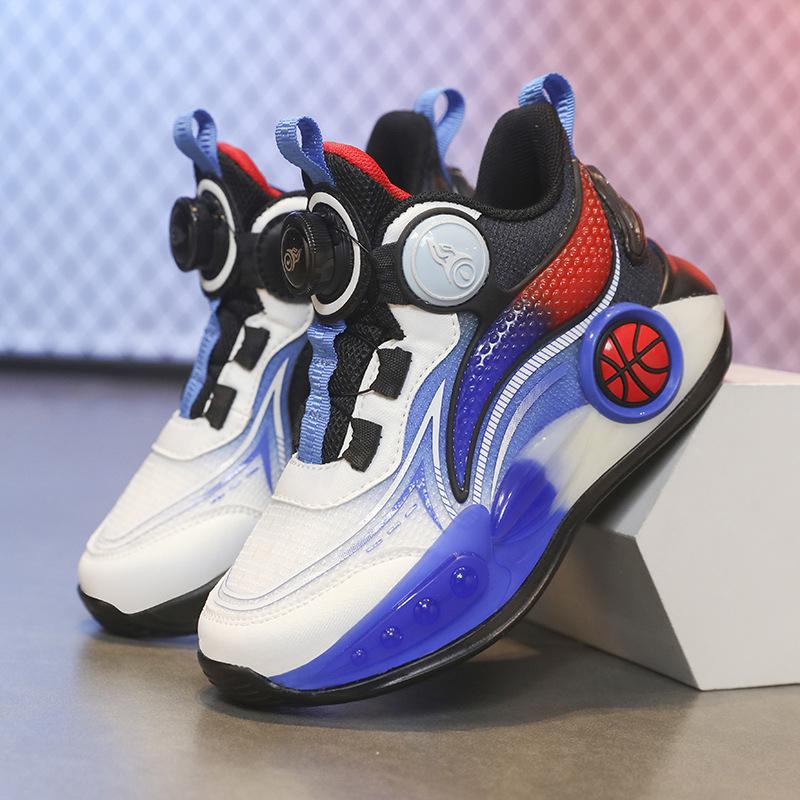 Children's Basketball Shoes Spring New Combat Wear-resistant Shock-absorbing Running Shoes Medium Older Children Breathable Non-slip Boys Sports Shoes