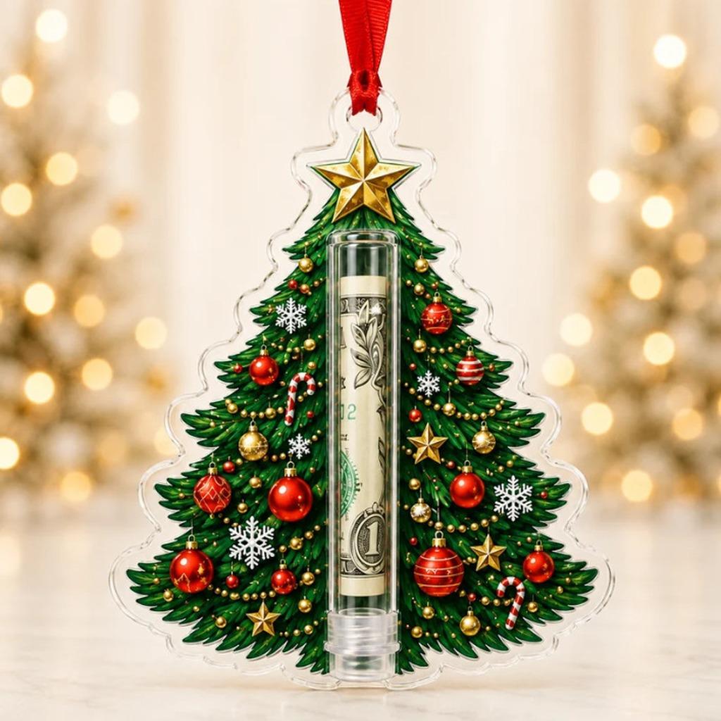 Acrylic Resin Christmas Cash Holder Ornament Reusable Hanging Cash Gift Card Holder For Christmas Tree Decoration