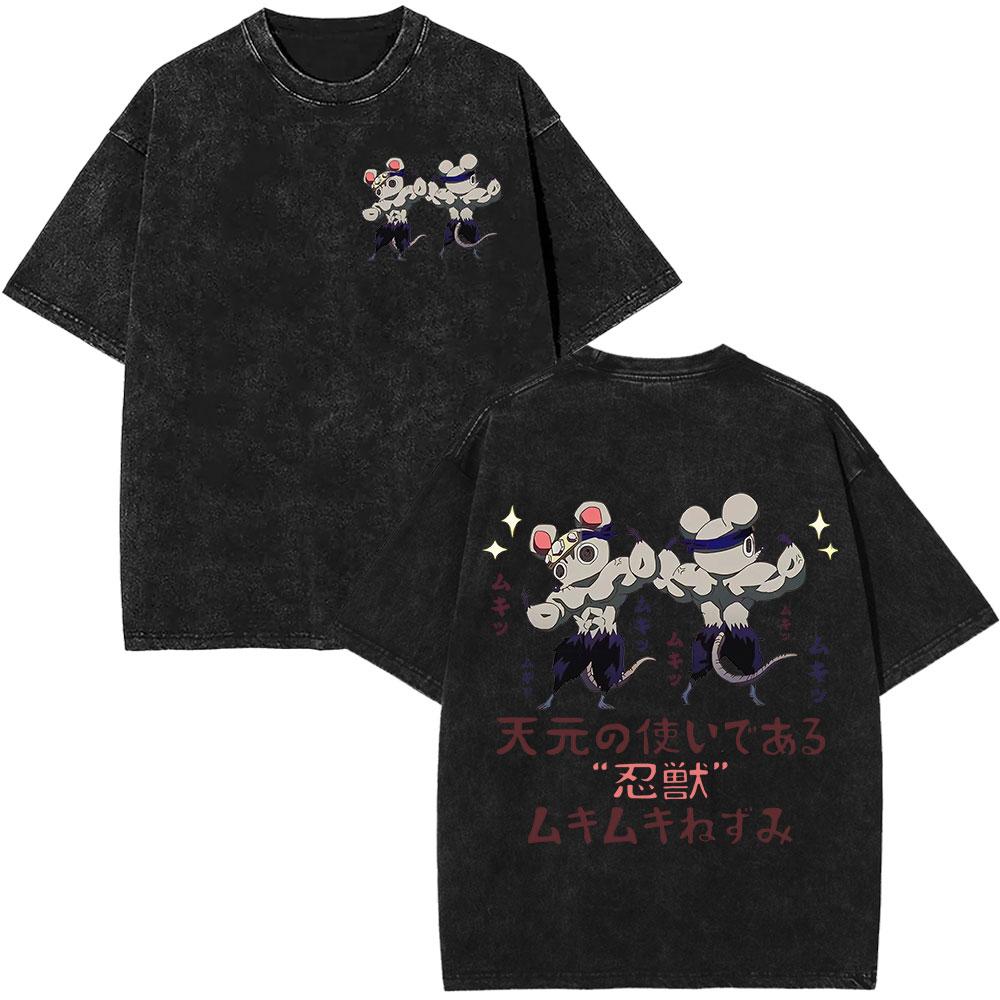 Anime Demon Slayer Washed Vintage TShirt Tengen Uzui KImetsu No Yaiba Manga TShirt Men Cotton Short Sleeve Oversized Tshirts