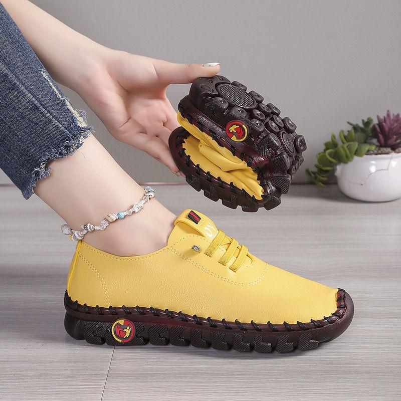 Soft Laced Up Oxford Shoes for Women Ortho Loafers Woman Plain Shockproof Driving Flats Elderly Mom Slip On Faux Leather Shoes