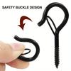 10pcs/box Black Hooks With Safety Buckle, Ceiling Screw Hooks For Hanging Outdoor String Lights, Hanging Plants