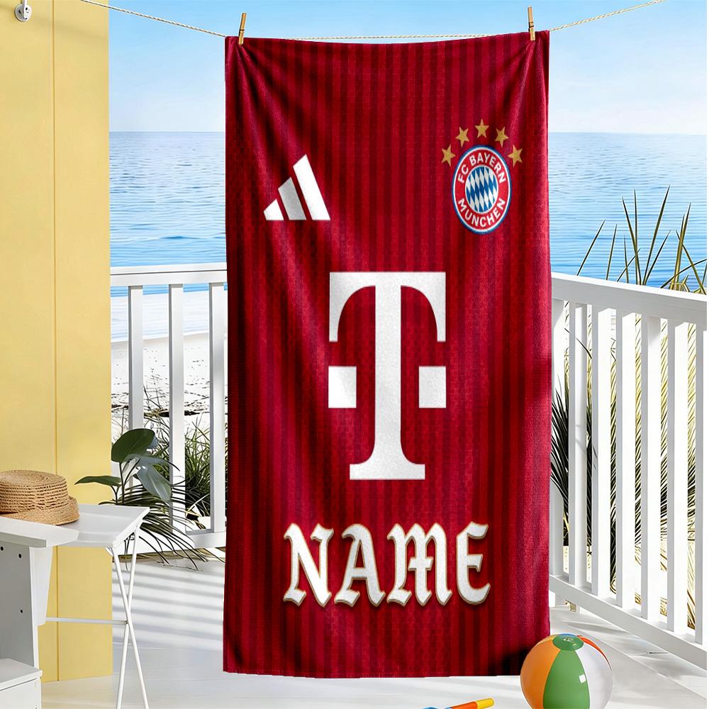 Bayern Munich Crest Art Customizable Name Beach Towel Super Soft & Absorbent Perfect for Traveling Yoga Camping and Swimming