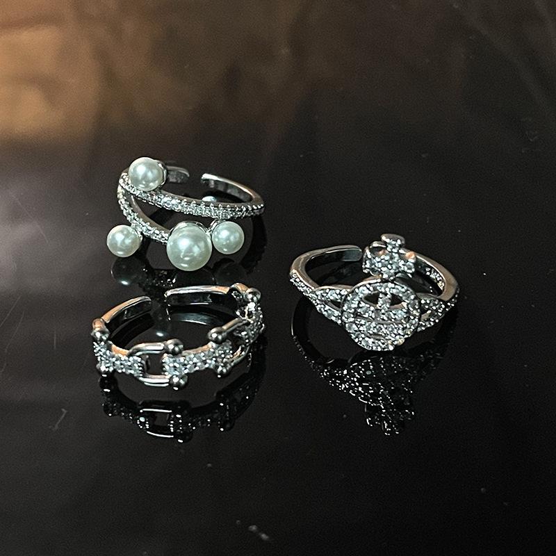 Nischendesign Geometrischer Hufeisenring Saturn Perle Diamant Zirkon Kaltwind Premium Sense Han Offener Ring Damen