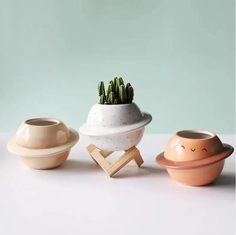 Planet Ceramic Flower Pots Color Painted Planters Desk Succulent Containers Gardening Window Decoration Flower Pots