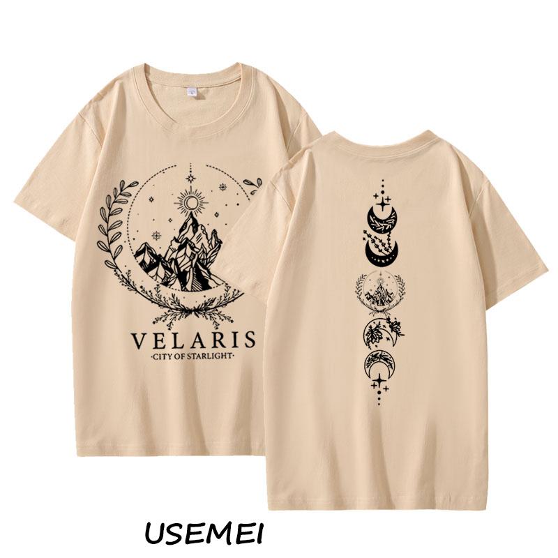 Velaris Stjärnljusets Stad ACOTAR T-shirt Bomull Kortärmad Boknördig Grafiskt Tryckt T-shirt Dam Bomull Kortärmade T-shirts