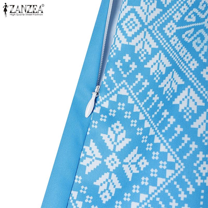 ZANZEA Women V-Neck Casual Short Sleeve Summer Print Dress