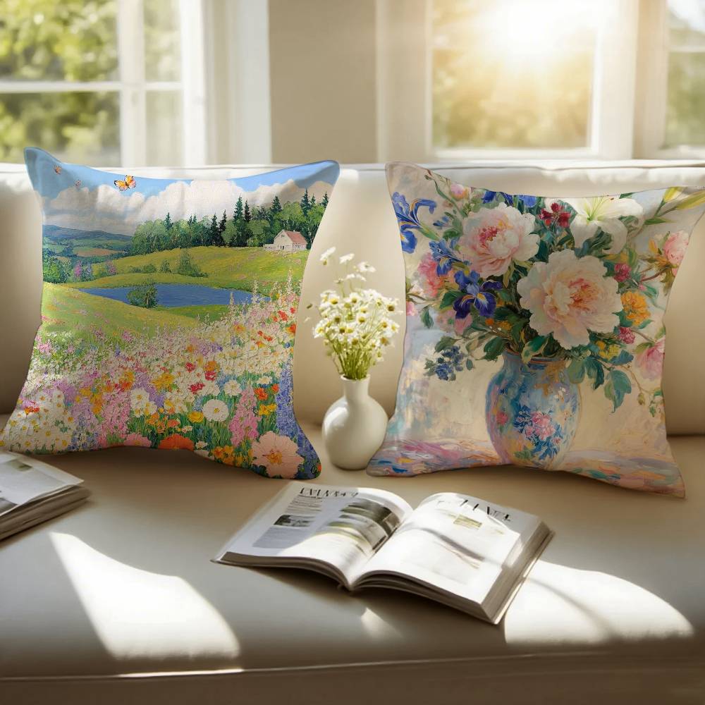Flower Vase Pillow Case Sofa and Living Room Decorative Cushion Covers Dust-proof and Mite-proof Invisible Zipper