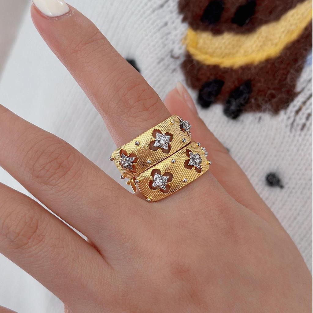 Fashion Handmade Brushed Court Style Two-Color Gold Plating Process Ring Electroplating French Ring