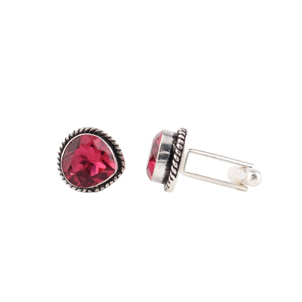 Pink Tourmaline Gemstone 925 Sterling Silver Jewelry Handcrafted Cufflinks 0.62" CL-8-11