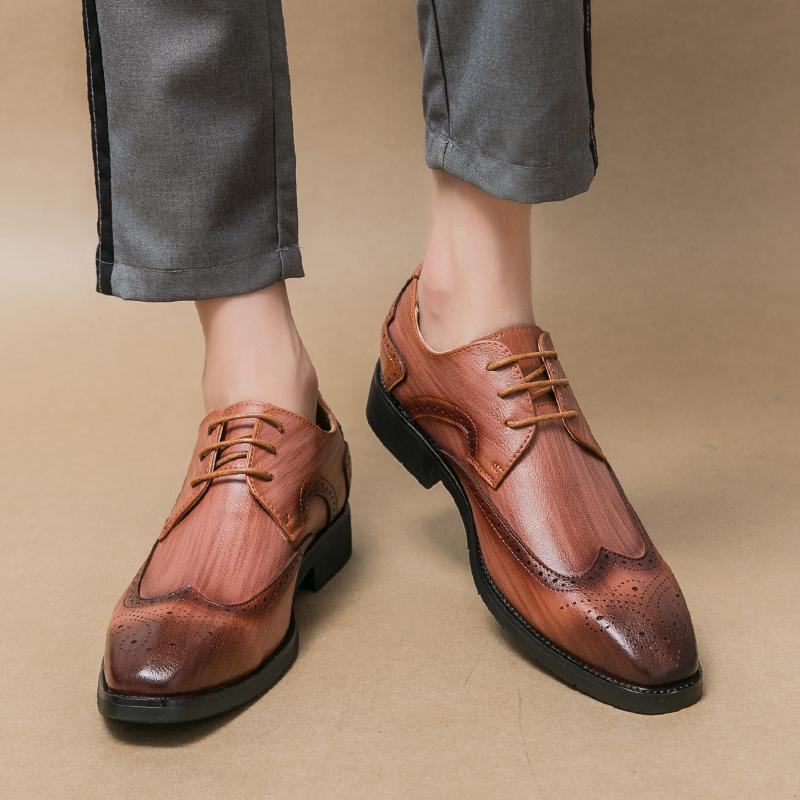 Fashion Britain Fashion Men's Pointed Pu Leather Black Brown Casual Dress Homecoming Brogues Shoes Male Formal Wedding Oxfords Footwear