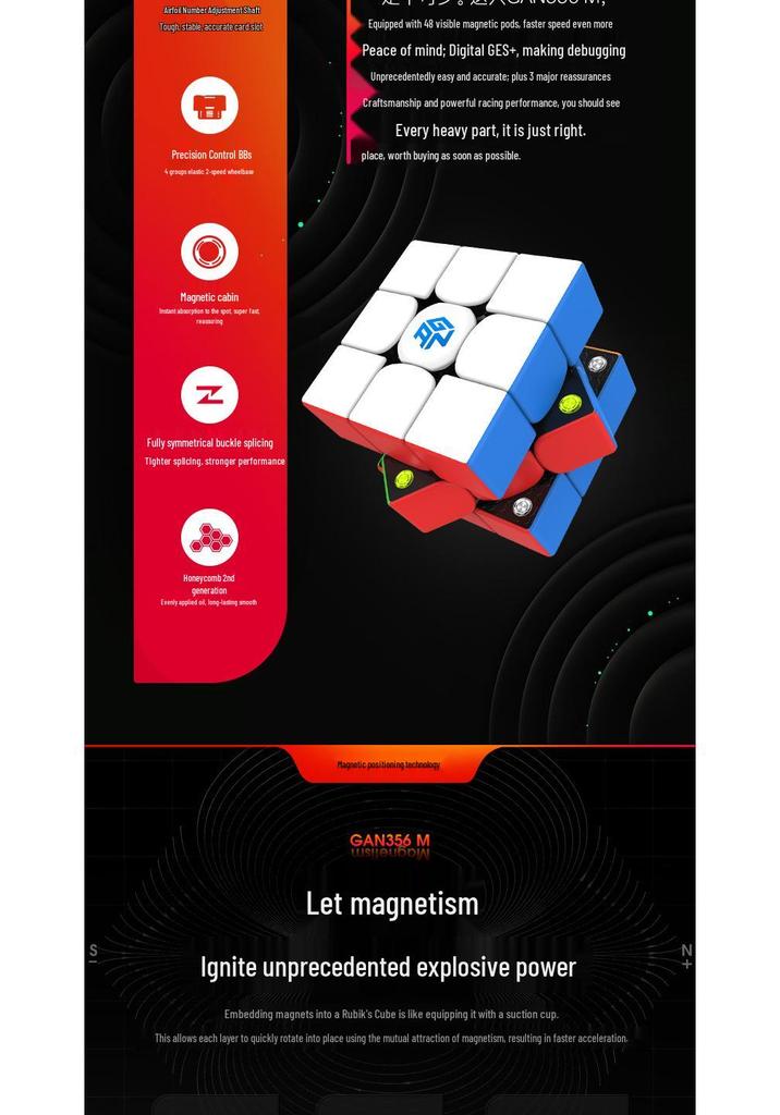GANCUBE 356M 3x3 Magnetic Speed Cube - Professional Competition Speed, 4-Axis Distance, Matte Surface