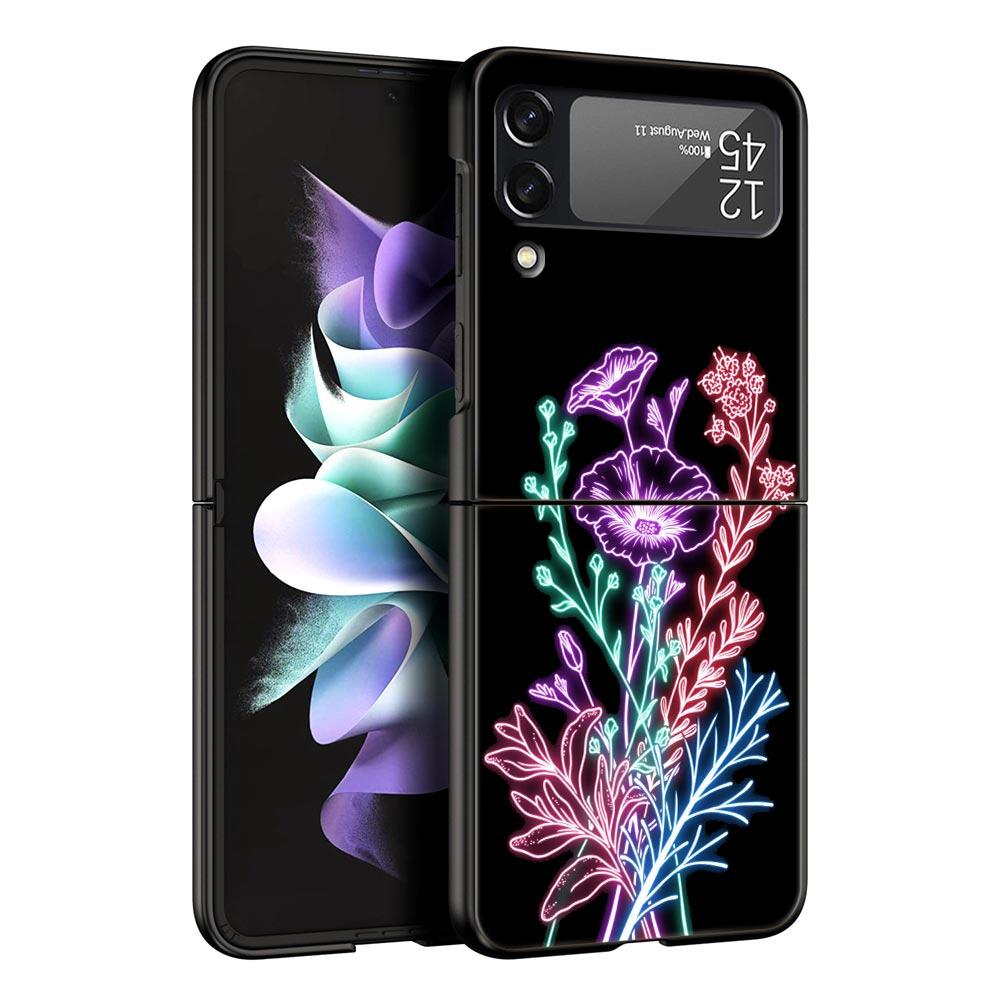 Phone Case for Samsung Galaxy Z Flip 3 4 5 Folding Mobile Shell Hard PC Fundas Capa Protect Cover Flamingo Neon Flower Wave Art