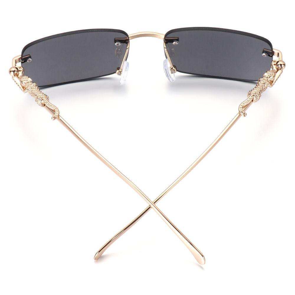 Fashion Rimless Rectangle Sunglasses Women Men Retro Cheetah Clear Ocean Lens UV400 Eyewear Shades Sun Glasses