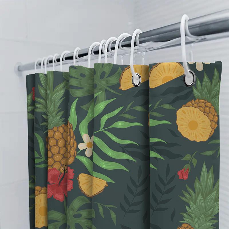Green Pineapple Hibiscus Shower Curtain Tropical Bathroom Decor With Honeysuckle Flower Print Home Waterproof Fabric For Bathtub