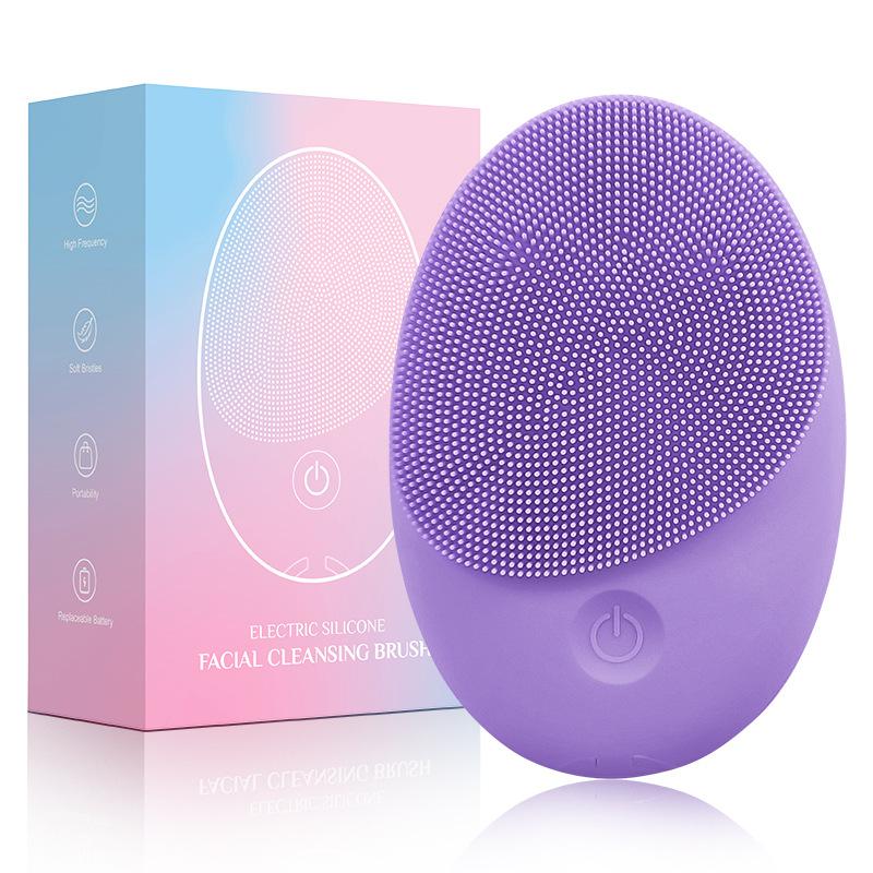 Electric Silicone Facial Cleansing Brush, Blackhead Remover Face Massager Pore Cleaner Household Beauty Device Purple Large