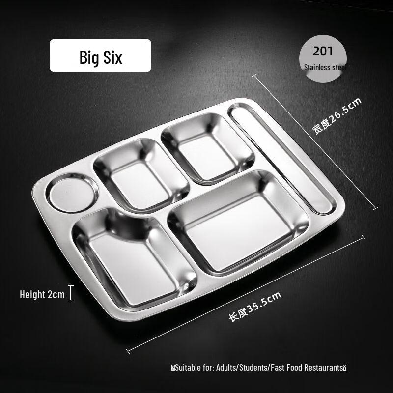 Stainless Steel 5-Compartment Divided Meal Tray