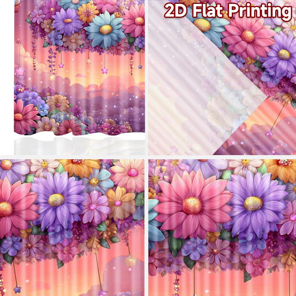 2D flat printing 2pcs Party Curtains Dreamy Cloud Flowers Starry Night Digital Printed Polyester Drapes Festive Curtains for