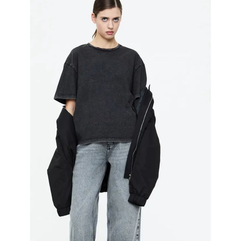 Fashion Wind New Arrival Loose Fashion Solid Color round Neck Short Sleeves Cotton T-shirt Top Loose Printed Cotton