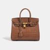 25cm Borsa Birkin Classica Moda Motivo Coccodrillo Lusso Donna Grande Capacità Tote Spalla a Tracolla Borsa Media Materiale PU Morbido Chiusura con Fibbia