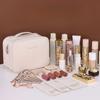 Women PU Leather Double Layer Travel Makeup Wash Clear Cosmetic Bag with Zipper Multi-Compartment Waterproof Toiletry Makeup Box