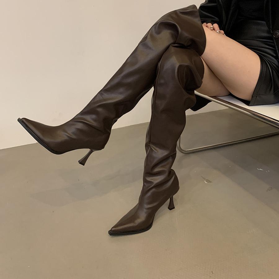 Fashion 2025 New Stretch Soft Leather Women Over The Knee High Boots Fashion Pointed Toe Shoes Autumn Winter Thin Heel Ladies Long Botas