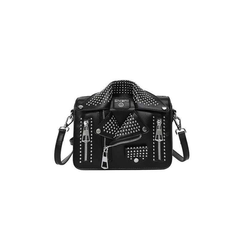 Street Style Pu Small Square Bag With Metal Studs For Daily Use