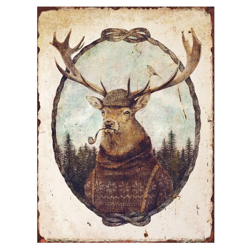 Vintage Wild Animals Metal Tin Sign Rustic Wall Art for Bar Cafe Restaurant Garage Home Decor