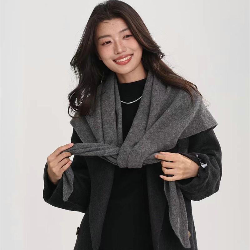 Fashion Solid Color Knitted Shawl Soft Neck Wrap Sweater Shawl Cape Thickened Winter Warm Wool Blended Shawl