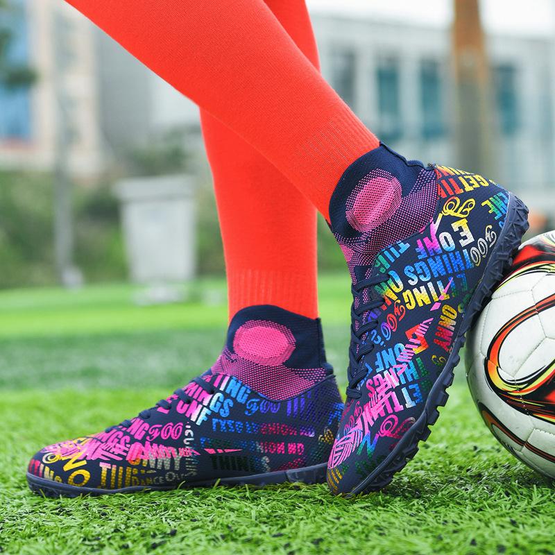 English Alphabet Mandarin Duck Football Shoes Men's High-top TF Broken Nails AG Long Nails Youth Children's Grass Competition Training Shoes