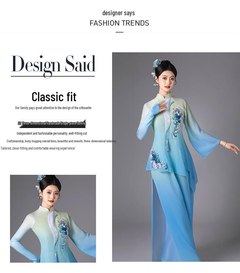 Klassisches fließendes Kunztanzkostüm für Damen für Square Dance, Jiaozhou Yangko, Fächertanz und Schirmtanz.