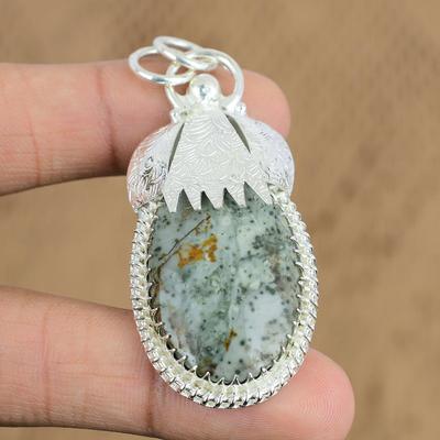 Anniversary Gift For Her Natural Polychrome Jasper Gemstone Pendant 925 Silver